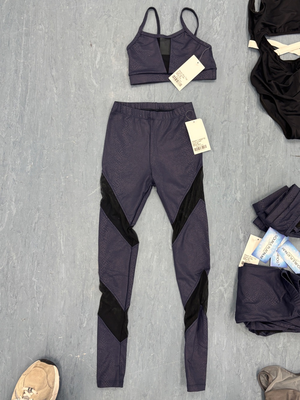 Girls' Purple Active Leggings & Bra top set with Black Panels